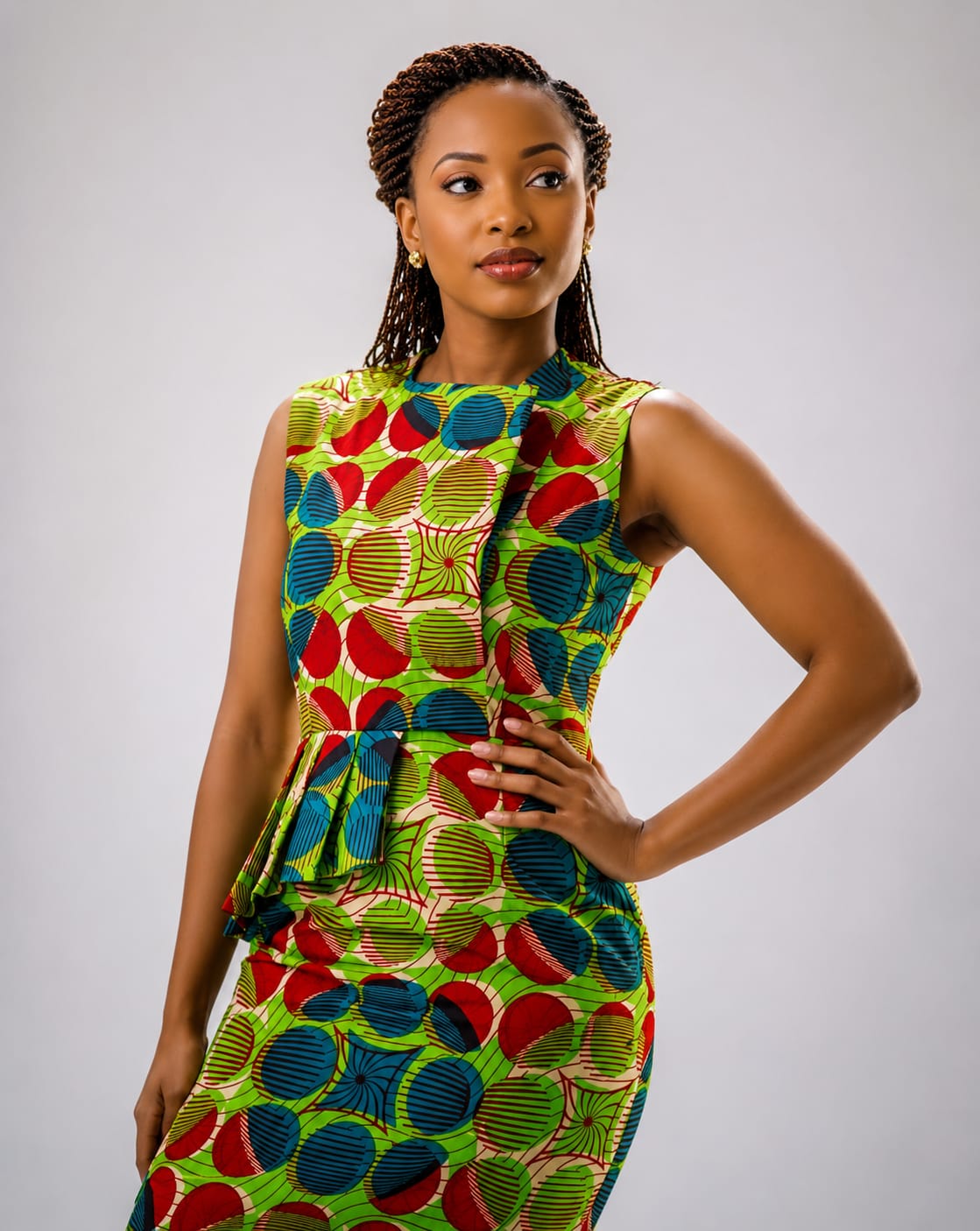 Green & Red Circular Pattern Peplum Top